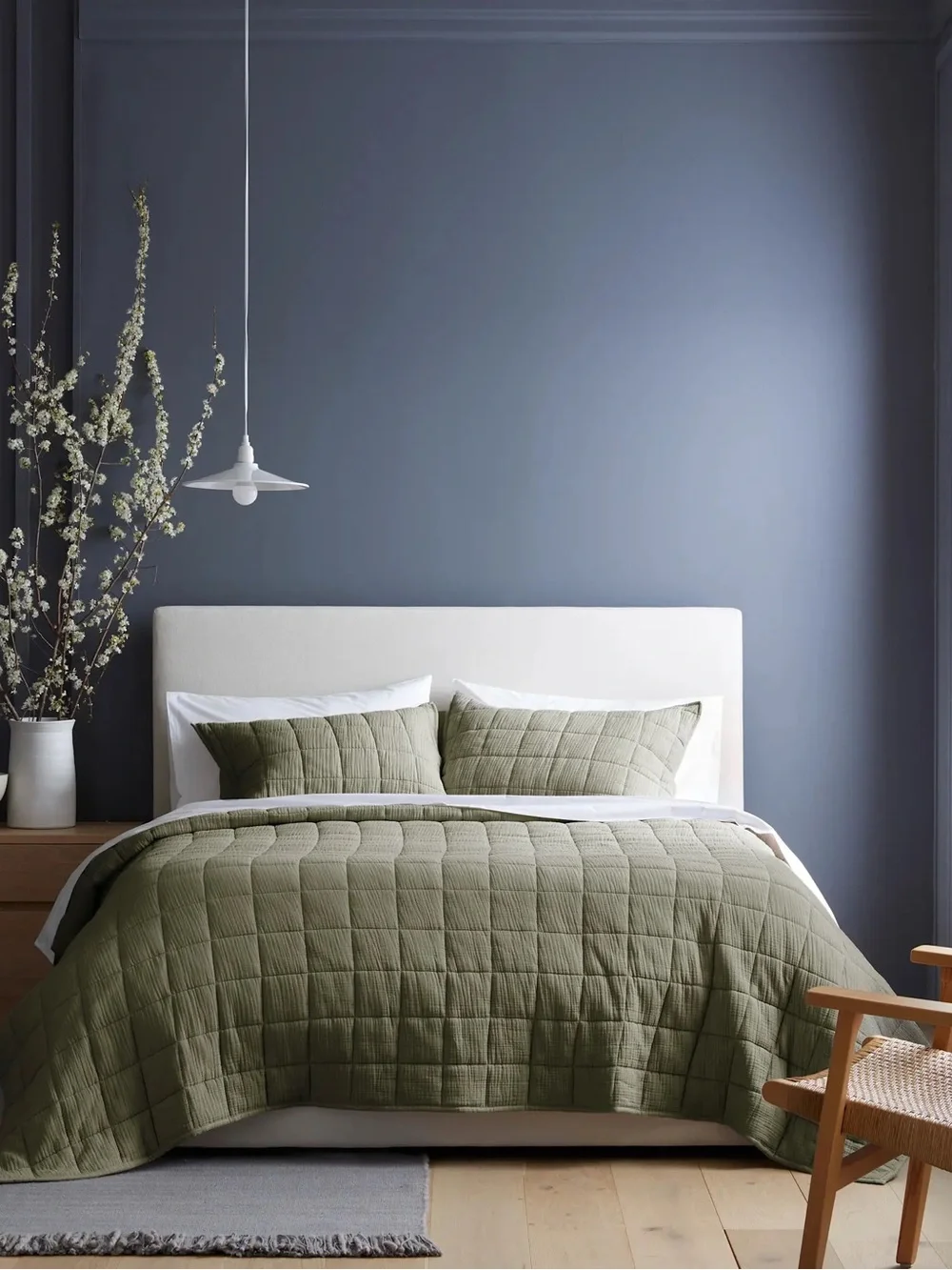 NWT QUINCE Organic Cotton Gauze Box Quilt Full/Queen Olive 6593
